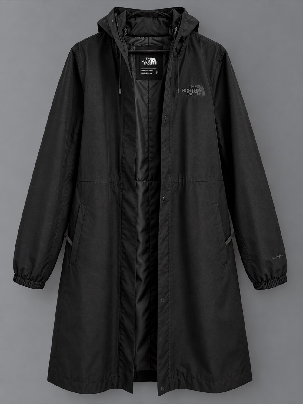 The North Face Women’s Black Long Hooded Rain Coat Jacket Size L